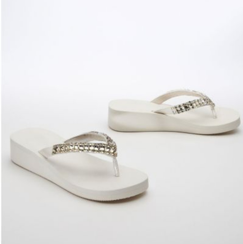 Crystal wedge flip flops bridal wedding L  9 - 10